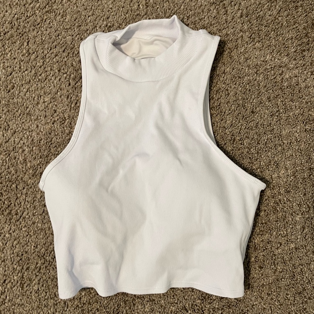 ALO Yoga White Sleeveless Crop Top with Mock neck Collar